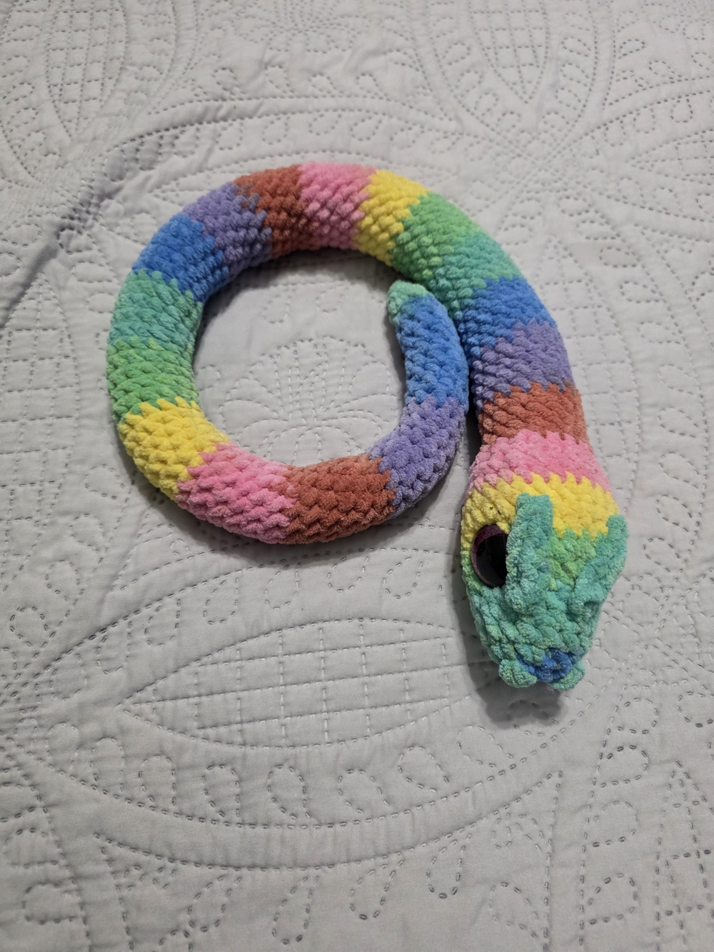 Plush Crochet Rainbow Snake Small Pet Toy - Multi-Color